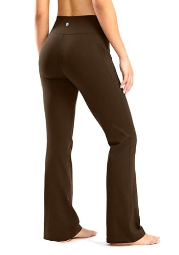28"/30"/32"/34" Inseam Women's Bootcut Yoga Pants Long Bootleg High-Waisted Flare Pants with Pockets(Coffee Brown,30-XL) - Image 3