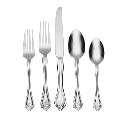 Oneida Boutonniere 45 Piece Everday Flatware, Service for 8, 18/0 Stainless Steel. Silverware Set, Dishwasher Safe, Multi - Image 1