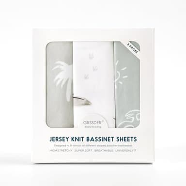 Ultra Soft Stretchy Jersey Knit Fitted Bassinet Sheets 3 Pack, Universal Fitted for Baby Cradle Moses Basket Oval Rectangle Mattress Safe and Snug, Bassinet Fitted Sheets for Boy, Dinosaur Print - Image 2