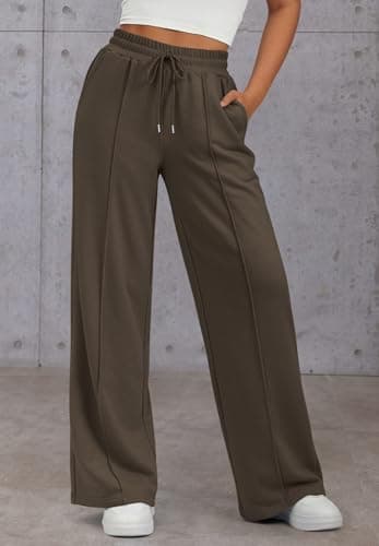 ATHMILE Jogging Pants for Women High Waisted Baggy Pants Drawstring Athletic Jogger Winter Wide Leg Pants Coffee - Image 3