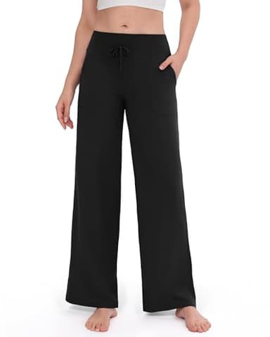 ZOOSIXX Yoga Pants Women - Wide Leg Pants Loose Casual Flowy Lounge Sweatpants High Waisted Pajamas with Pockets Black - Image 1