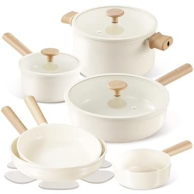 CAROTE 14pcs Ceramic Cookware Set, Pots and Pans Set Non Stick, Nonstick Cookware Set, Dishwasher Safe Non-toxic Healthy Nonstick Cooking Set, with Frying Pans Set, Cream - Image 1