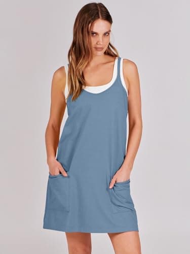 Prinbara Women Athletic Tennis Dress Summer Workout Sports Mini Romper Dress Built in Shapewear Shorts Sundress 2025 Outfits Dark Blue Large - Image 5