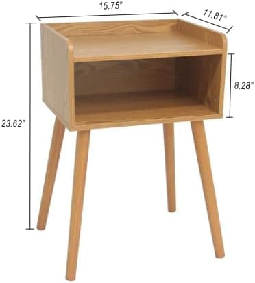 MaxSmeo Nightstand, Mid Century Modern Side Table Bedroom with Storage, Small End Bedside Table with Solid Wood Legs for Living Room, Office Small Spaces (Brown - Image 4