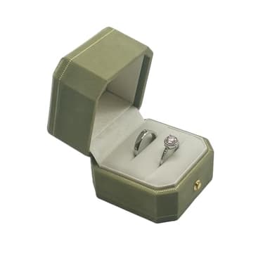 MTJYQYF 2 Slots Velvet Wedding Ring Box, Octagon Engagement Ring Box Ring Display Holder Case with Hinged Lid for Proposal Engagement Wedding, 2.44x2.44x2.17 IN-U2-PRB002-Green - Image 4