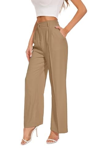 FUNYYZO Women's Wide Leg Pants High Elastic Waisted in The Back Business Work Trousers Long Straight Suit Pants - Image 1