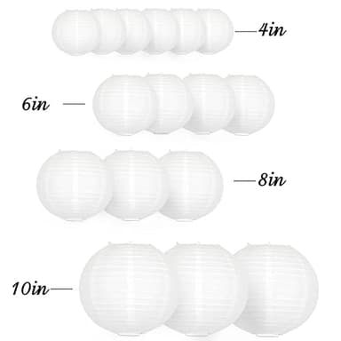 Hanging Paper Lanterns Decorative, White Chinese Paper Lanterns Ceiling Party Decorations with 16 LED Lights for Baby Shower Wedding Anniversarie Graduation Engagement Valentine's Day, Pack of 16 - Image 4