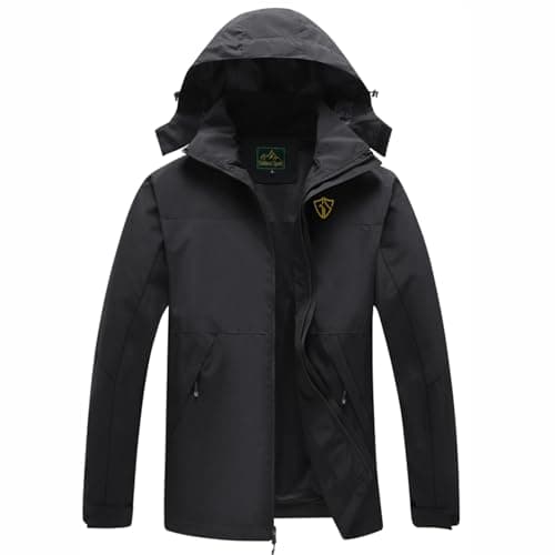 GIISAM Men's Black Rain Jacket,Mens Waterproof Black Light Weight Running Black Rain Coat with Hood for Hiking Fishing - Image 1