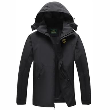 GIISAM Men's Black Rain Jacket,Mens Waterproof Black Light Weight Running Black Rain Coat with Hood for Hiking Fishing - Image 1