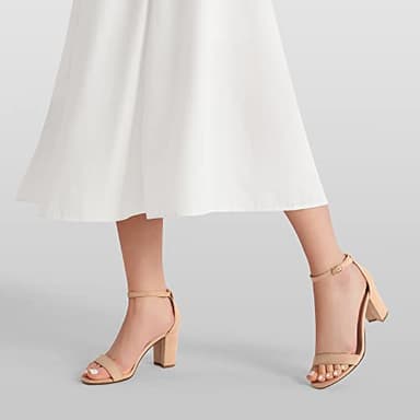 DREAM PAIRS Women's Chunk Low Heel Pump Sandals,Size 6.5,Nude/Suede,CHUNK - Image 5