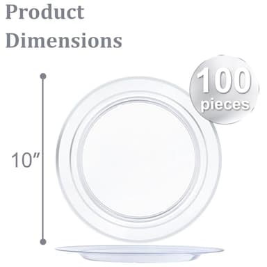 I00000 100PCS Clear Silver Plastic Plates, Clear Plates with Silver Rim, 10 Inch Dinner Plates Premium Party Supply for Wedding Birthdays Party - Image 3
