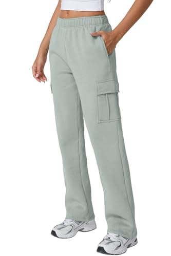 QINSEN Women's Elastic Waist Baggy Jogger Pants Athleisure Sweatpants with Fleece Green M - Image 1