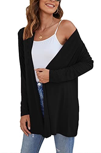Ladlop Summer Cardigans for Women Lightweight Long Sleeve Casual Loose Cardigan Sweaters Fall Dusters (Black, L) - Image 5