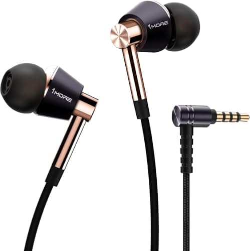 1MORE Triple Driver In-Ear Earphones Hi-Res Headphones with High Resolution, Bass Driven Sound, MEMS Mic, In-Line Remote, High Fidelity for Smartphones/PC/Tablet - Gold - Image 1