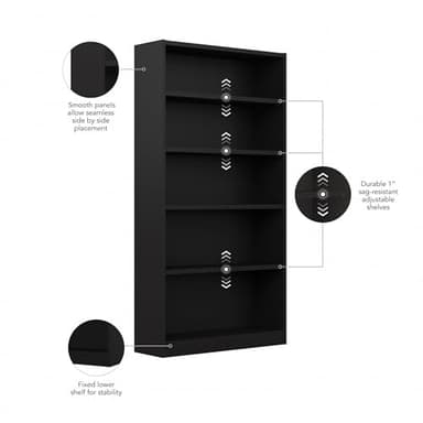 Bush Furniture Universal Tall 5 Shelf Bookcase in Black, Vertical Storage and Display Bookshelf for Home Office or Living Room Organization - Image 6