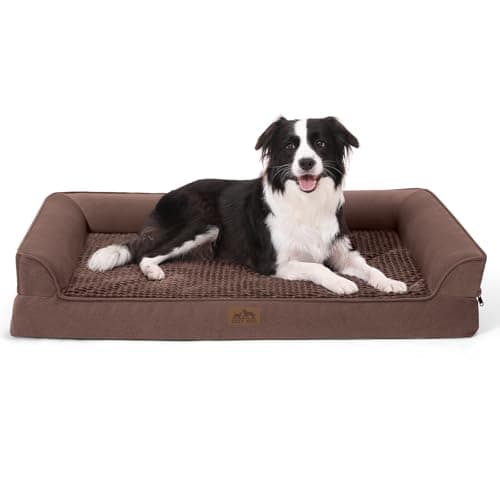COZY KISS Orthopedic Dog Bed for Extra Large Dog, XL Pet Couch for XLarge Dog, Supportive Foam Bolster Sofa with Waterproof Lining Cover, Anti-Slip, Comfort, Washable, 42x30x7.5 in, U Shape, Brown - Image 1
