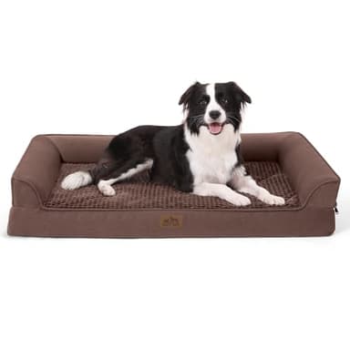 COZY KISS Orthopedic Dog Bed for Extra Large Dog, XL Pet Couch for XLarge Dog, Supportive Foam Bolster Sofa with Waterproof Lining Cover, Anti-Slip, Comfort, Washable, 42x30x7.5 in, U Shape, Brown - Image 1