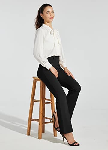 Willit 28" Women's Yoga Dress Pants Bootcut Stretch Work Slacks Office Business Casual Pants Belt Loops 4 Pockets Petite Black M - Image 3