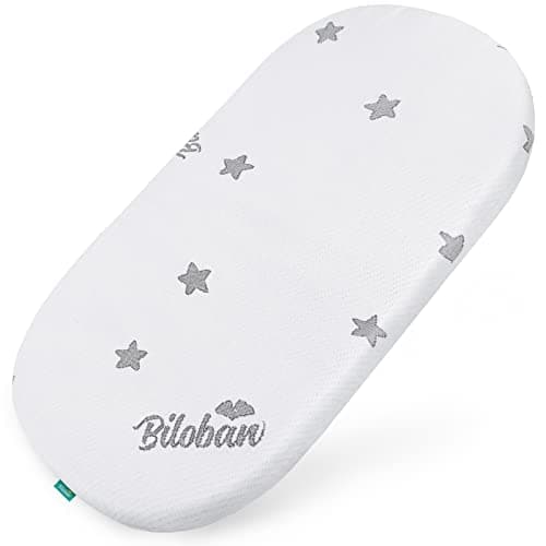 Bassinet Mattress Pad 15"x 30" Fits Dream On Me Lacy and Moses Basket, Oval Shaped with Removal Zippered Cover, Waterproof Breathable Soft Foam - Image 1