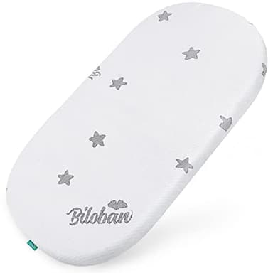 Bassinet Mattress Pad 15"x 30" Fits Dream On Me Lacy and Moses Basket, Oval Shaped with Removal Zippered Cover, Waterproof Breathable Soft Foam - Image 1