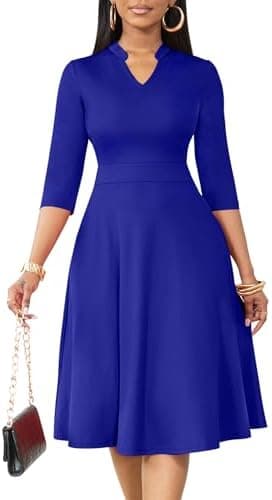 Nmoder Casual Dresses for Women Semi Formal Fit and Flare 3/4 Sleeve A-line Church Work Dress with Pockets - Image 3