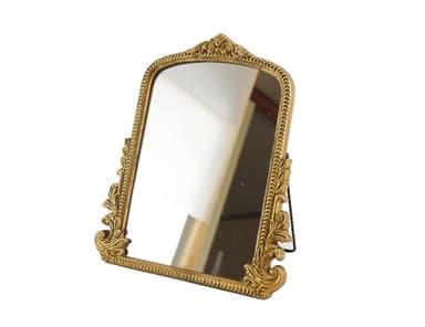 Small Vintage Vanity Makeup Desk Mirror Antique Traditional Chic Arch Table Mirror Gold，Decor Wood Framed Small Standing Carved Arendahl Mirror for Living Room,Bedroom,Tabletop 11.8" x 9.6" - Image 1