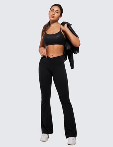 CRZ YOGA Butterluxe Womens Y Back Sports Bra - Padded Racerback Low Impact Spaghetti Thin Strap Workout Yoga Top Faux Leather Black Large - Image 3