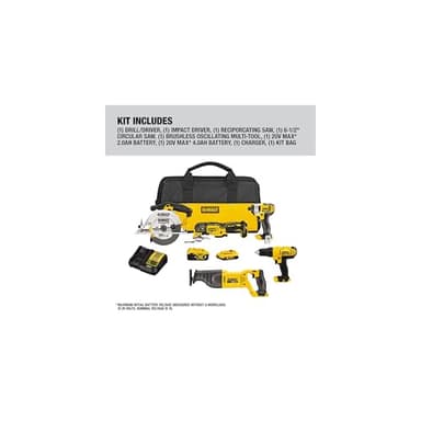 DEWALT Tools 5 Tool Power Tool Combo Kit, Cordless Drill Impact Driver Saw Oscillating Multi-tool Set with 20V MAX Battery and Charger (DCK551D1M1) - Image 2