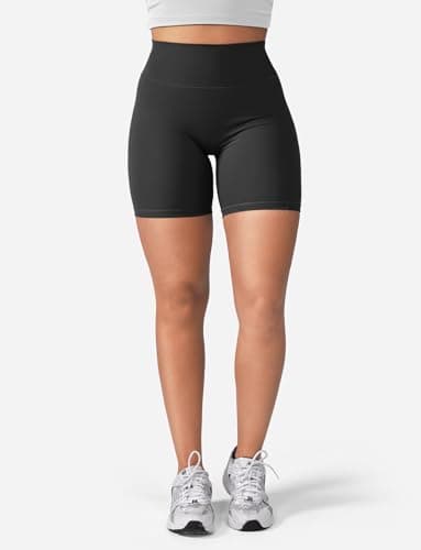 YEOREO Women's Biker Shorts 4.5" / 6" Workout Gym Shorts Craze High Waist Tummy Control Hidden Scrunch Running Yoga Black S - Image 4