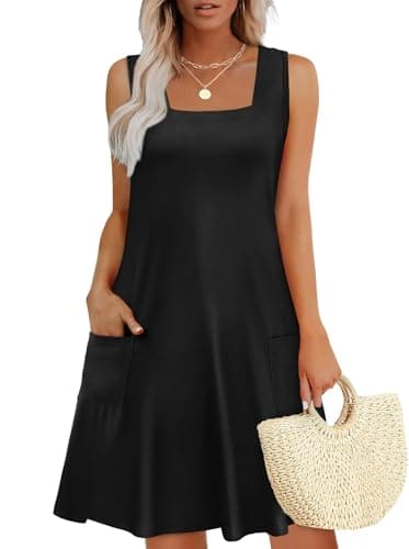 OFEEFAN Womens Summer Dresses 2025 Sundresses Casual Boho Beach Vacation Clothes Elegant Classy Date Outfits Plain Black XL - Image 2