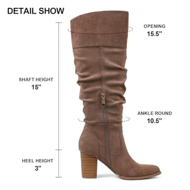 Erocalli Women's Suede Knee High Boots Khaki Fall Tall Boot Chunky Heel Round Toe High Heel Long Side Zipper Fashion Boots - Image 6