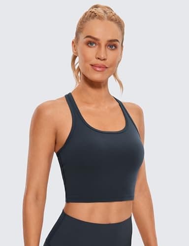 CRZ YOGA Butterluxe Womens Y-Back Racerback Longline Sports Bra - Padded Scoop Neck Workout Crop Tank Top with Built in Pads True Navy Large - Image 2