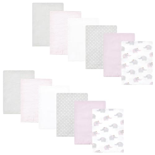 Hudson Baby Unisex Baby Cotton Flannel Burp Cloths Bundle, Lilac Elephants, One Size - Image 1