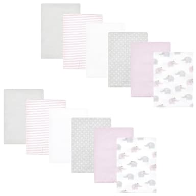 Hudson Baby Unisex Baby Cotton Flannel Burp Cloths Bundle, Lilac Elephants, One Size - Image 1