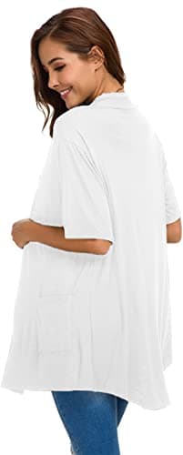 ADANIKI Womens Short Sleeve Open Front Lightweight Casual Comfy Long Line Drape Hem Soft Modal Cardigans Sweater with Two Pockets (White, XL) - Image 4