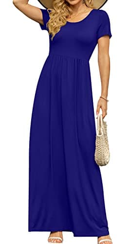 DB MOON Womens Casual Plus Size Maxi Dresses Short Sleeve Empire Waist Long Dress with Pockets(Royal Blue, 3XL) - Image 2