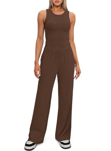 Darong Women's Two Piece Outfits Lounge Sets Ruched Short Sleeve Pullover Tops and High Waisted Pants Tracksuit Sets 9054A Coffee S - Image 4