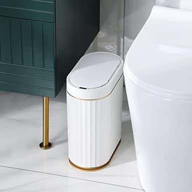 ELPHECO Automatic Motion Sensor Trash Can - 2 Gallon Slimline for Bathroom, Bedroom, Kitchen, Office - White with Gold Trim - Image 9