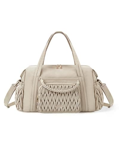 BAGSMART Quilted Duffle Bag for Women, Weekender Overnight Gym Travel Carry-On Bag, Camel - Image 1