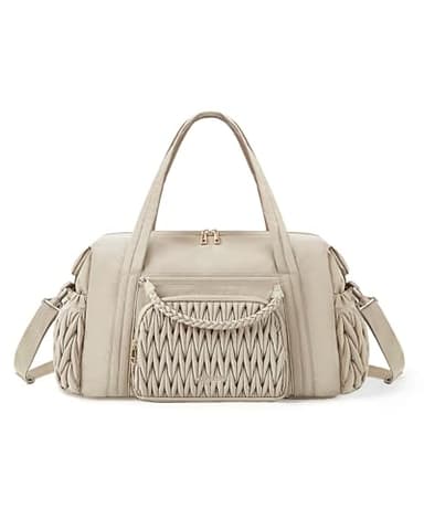 BAGSMART Quilted Duffle Bag for Women, Weekender Overnight Gym Travel Carry-On Bag, Camel - Image 1