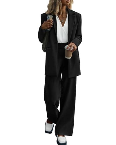 KIRUNDO Women Suits 2 Piece Set Business Casual Dressy Oversized Blazer Jacket and Wide Leg Dress Pantsuits Formal Outfits(Black, Large) - Image 1