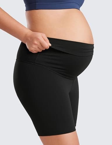CRZ YOGA Womens Butterluxe Maternity Biker Shorts Over The Belly 6" - Pregnancy Yoga Workout Activewear Black Medium - Image 5