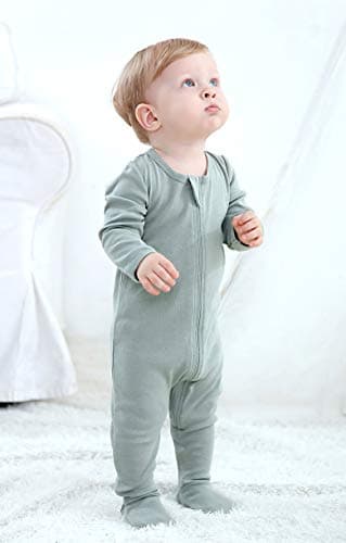 O2 BABY Baby Boys Girls Organic Cotton Zip Front Sleeper Pajamas, Footed Sleep 'n Play（Newborn, Sage） - Image 3