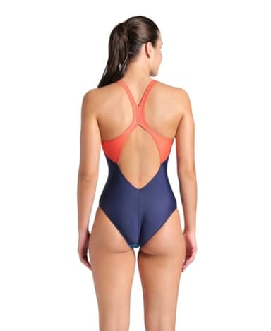 ARENA Feel Women's Multi Panels V Back Swimsuit Sporty One Piece Ladies Bathing Suit Athletic Swimwear, Navy/Blue Cosmo/Calypso Coral, US Size 30 - Image 2