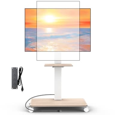 Neothm Rolling TV Stand with Power Outlet for 32-75 Inch TVs up to 110 lbs, Tilt & Swivel Mobile TV Stand on Wheels Portrait Height Adjustable Mobile TV Cart with Wood Shelf, Max VESA 600x400mm White - Image 1