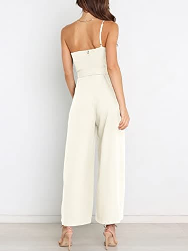 ANRABESS Women Summer Dressy Jumpsuits One Shoulder Sleeveless Casual Wide Leg Pants Romper Jumper 2025 Trendy Fall Outfits White Large - Image 3