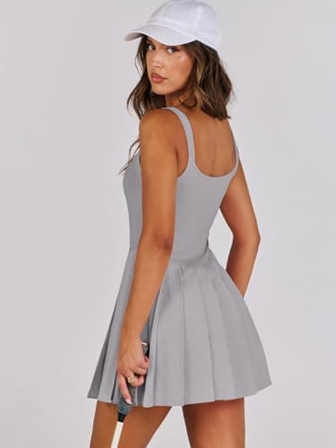 ANRABESS Women's Tennis Athletic Pleated Summer Mini Dress 2025 Golf Workout Build in Shorts Casual Romper Short Sundress Gray Small - Image 4