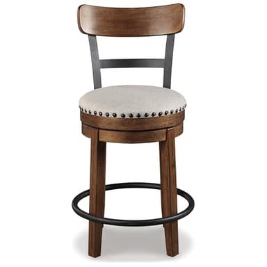 Signature Design by Ashley Valebeck Rustic Farmhouse Swivel Bar Stool – 24.5″ Counter Height, 360° Swivel Metal & Wood Frame, Polyester Upholstery – Brown - Image 4
