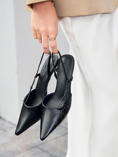 Coutgo Womens Slingback Kitten Heels Closed Pointed Toe Pumps D'Orsay Wedding Party Dress Shoes, Black, Size 6.5 - Image 2