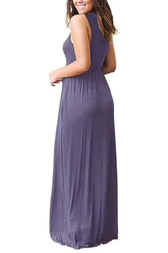 MOLERANI Women's Loose Plain Maxi Dresses Casual Long Dresses with Pockets,Purple Gray,L - Image 3